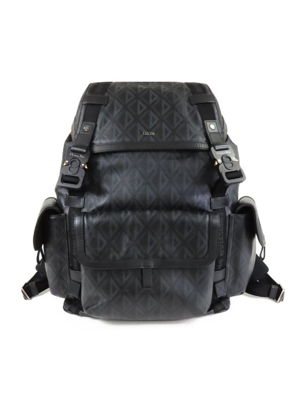 Dior CD Diamond Hit the Road Backpack Black Gray Leather